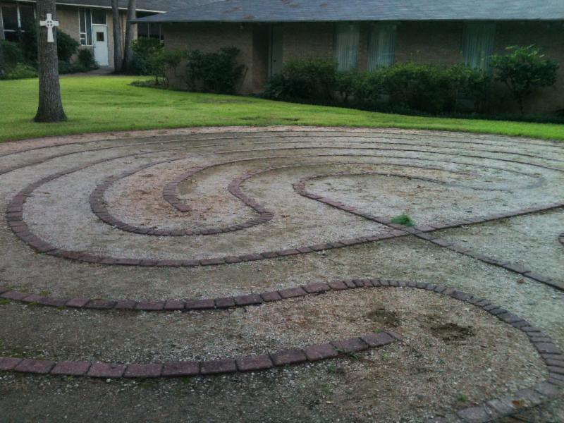 View of a labyrinth in a garden.